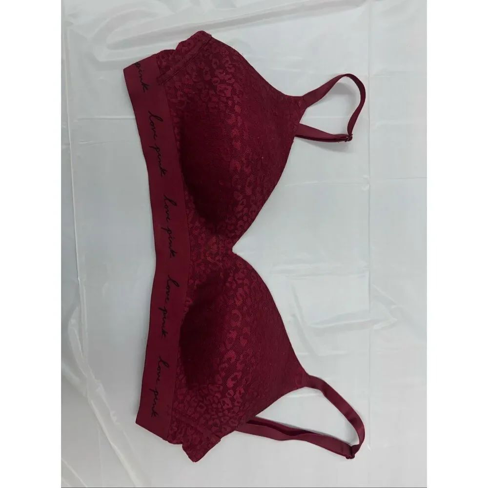 PINK Victoria’s Secret Burgundy Wear Everywhere Wireless Lightly Lined Bra- 36D